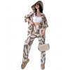 Alt Üst Takım Kimono- Desenli-Kahverengi