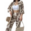 Alt Üst Takım Kimono- Desenli-Kahverengi