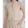 Broşlu yelek pantolon takım bej s255821