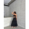 Fırfırlı brodeli astarlı uzun etek siyah s255047