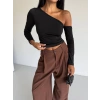 Omuz detaylı kollu bluz siyah f2336