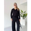 Polo yaka alt üst kollu modal takım siyah pt
