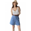 Rahat Kesim Kemerli Mom Şort-AÇIK MAVİ