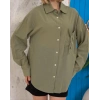 Relax fit keten gömlek haki s255349