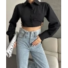 Yanı kemer detaylı crop gömlek siyah s4009