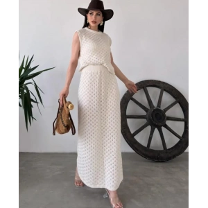 Alt Üst Takım- Bluz & Etek Triko - Krem