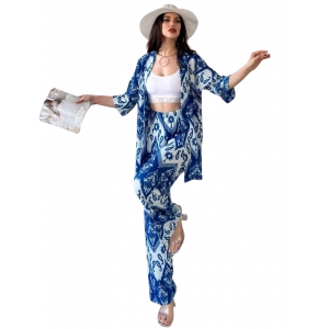 Alt Üst Takım Kimono- Desenli-Mavi