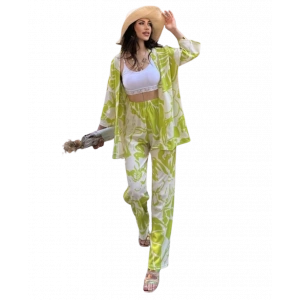 Alt Üst Takım Kimono- Desenli-Yeşil