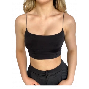 Askılı Crop  Bluz-SİYAH