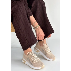 Belan Bej Triko Bağcıklı Spor Ayakkabı