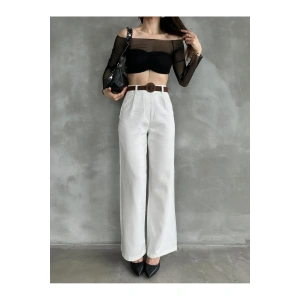 Beli Kemerli  Pantolon - BEYAZ