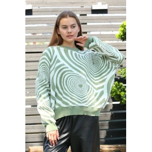 Beyaz kalp çizgili kazak mint