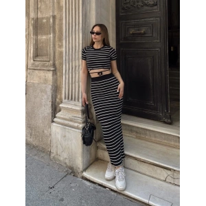 Çizgili etekli takım siyah s3609