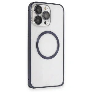 CPT90 iPhone 15 Pro Kılıf Metal Bumper Magneticsafe Kapak - Lacivert