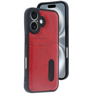 CPT90 iPhone 16 Kılıf Sara Kartvizitli Deri Kılıf - Kırmızı