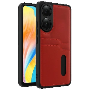 CPT90 Oppo A38 Sara Kartvizitli Deri Kılıf - Kırmızı