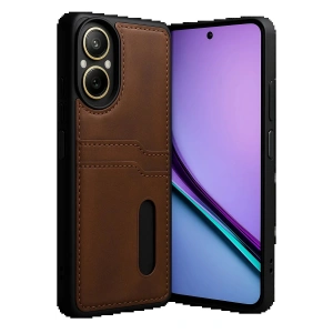 CPT90 Realme 12 Lite Kılıf Sara Kartvizitli Deri Kılıf - Taba