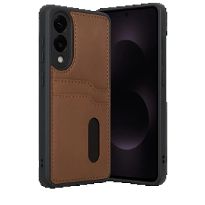 CPT90 Samsung Galaxy S25 Edge Sara Kartvizitli Deri Kılıf - Taba