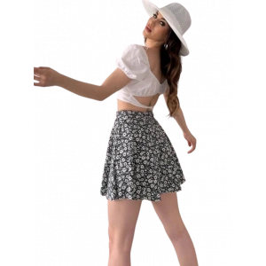 Desenli Krinkıl  Etek -GRİ