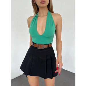 Kemerli Pileli Şort Etek - SİYAH