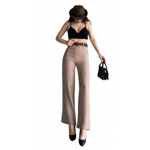 Keten Pantolon Beli Kemerli  - KAHVE