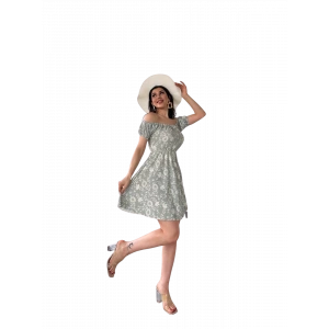 Madonna Yaka Desenli Elbise-Yeşil