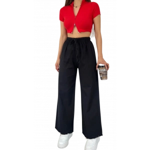 Palazzo Pantolon Paçası Püsküllü -Siyah