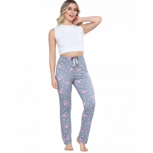 Pijama Altı Modal  Ring Viskon Kumaş Kalp Desenli-Gri