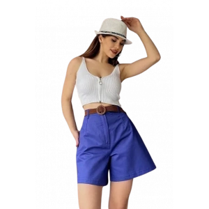 Rahat Kalıp Kemerli Mom Şort - MAVİ