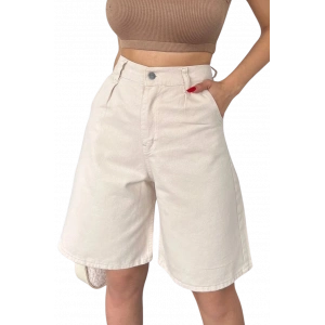 Rahat Kesim  Denim Şort CEPLİ-Krem