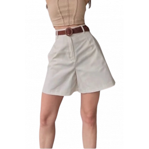 Rahat Kesim Kemerli Mom ŞorT -KREM