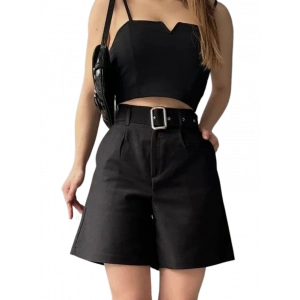 Rahat Kesim Kemerli  Şort -SİYAH