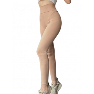 Yüksek Bel Fitilli Şardonlu Tayt - BEJ