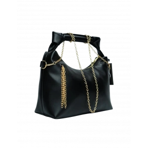 Zincir Askılı Deri Çanta-Siyah