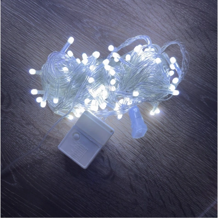 10 M 100 Led Damla Uçlu Beyaz Işık Şeffaf Kablo MZ-17-1