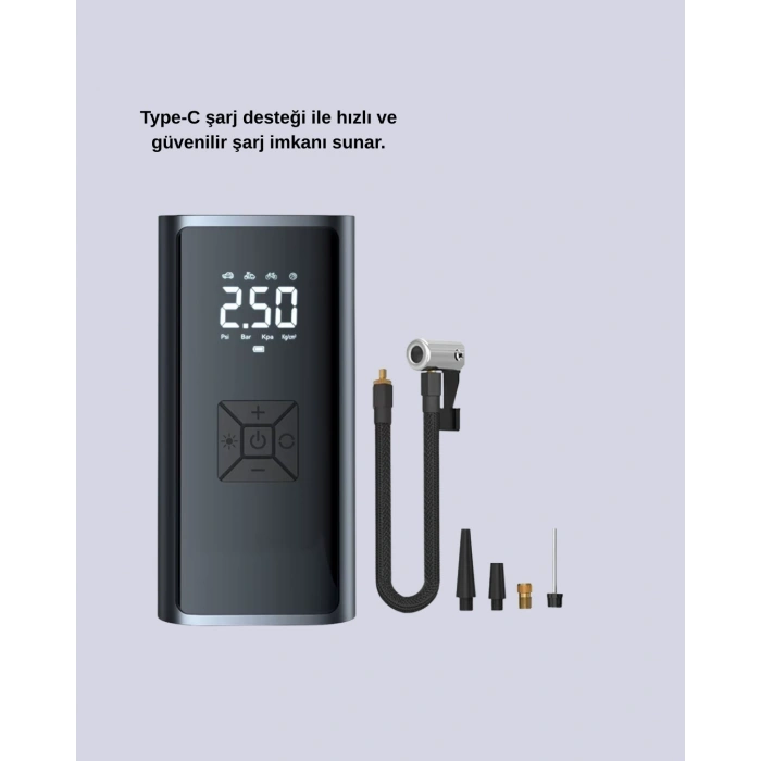 12V Uyumlu Çok İşlevli Akıllı Araç Lastik Pompası