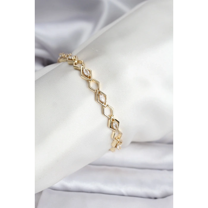 14K Gold Renk Kaplama Baklava Dilim Model Kadın Bileklik