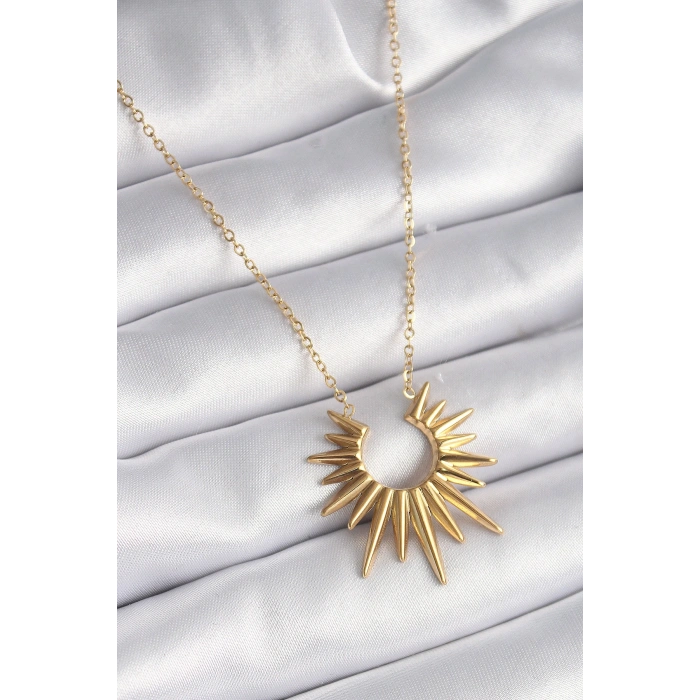 316L Çelik Gold Renk Güneş Model Vintage Kadın Kolye