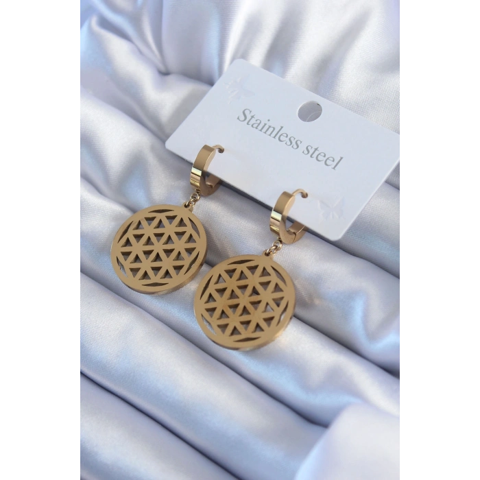 316L Çelik Gold Renk Lotus Model Kadın Küpe