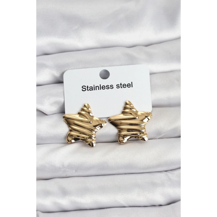 316L Çelik Gold Renk Yıldız Model Kadın Küpe