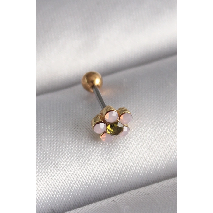 316L Çelik Gold Renk Zirkon Taşlı Çiçek Tragus Piercing