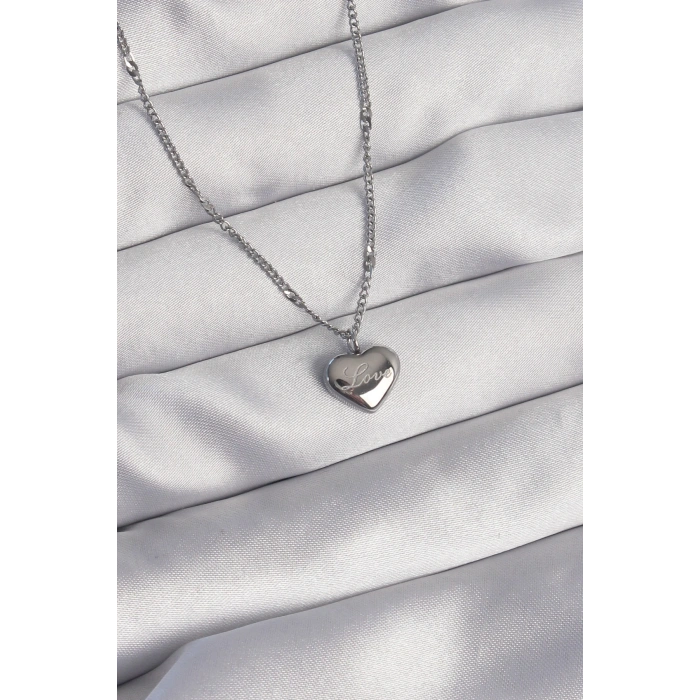 316L Çelik Gümüş Renk Kalp Model Love Kolye