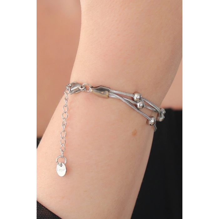 316L Çelik Gümüş Renk Minimal Top Figür Kadın Bileklik