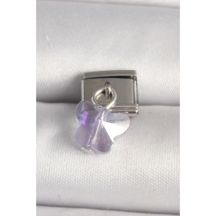316L Çelik Gümüş Renk Mor Zirkon Taşlı Nomination Charm
