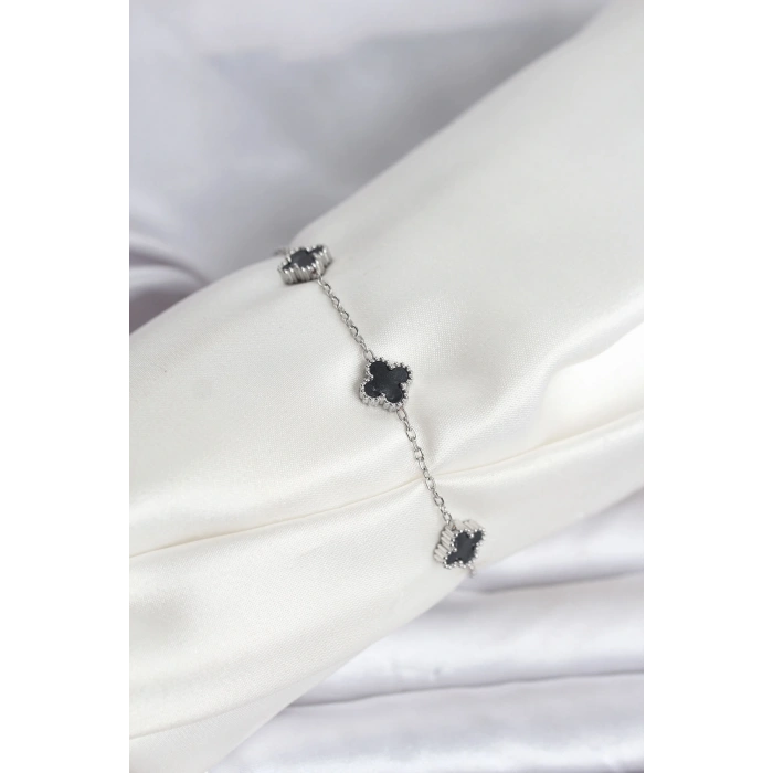 316L Çelik Gümüş Renk Siyah Baby Boy Yonca Bileklik