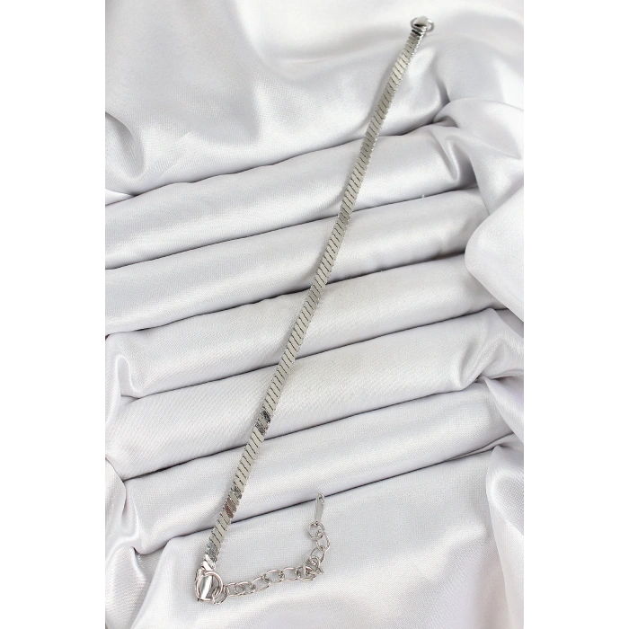 316L Çelik Gümüş Renk Yassı Zincir Model Kadın Bileklik