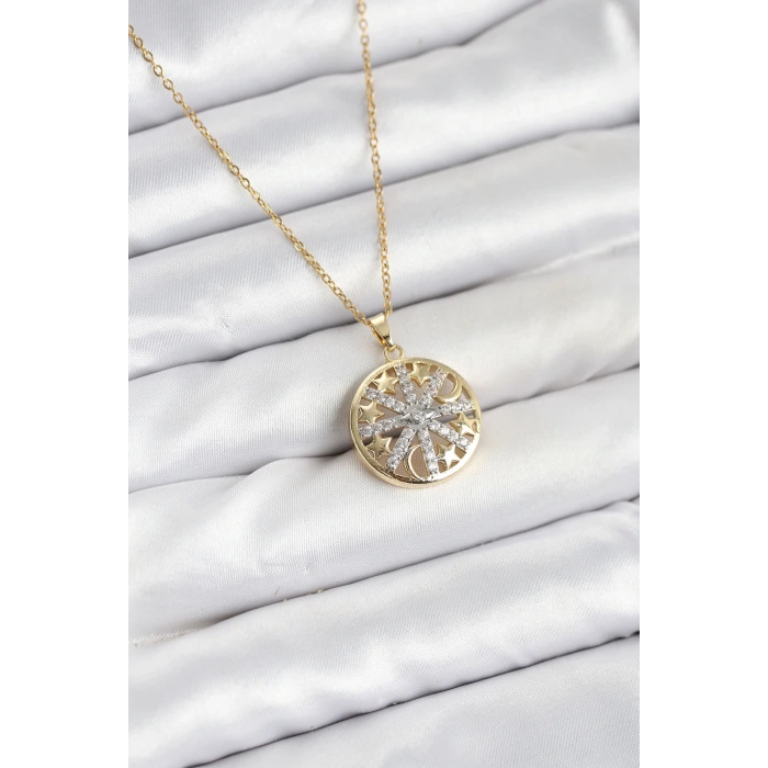 316L Çelik Zincir Gold Renk Zirkon Taşlı Kadın Kolye