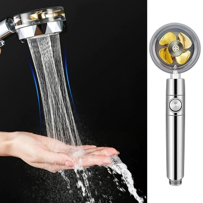 360 derece Döner Turbo Pervaneli Serinletici Tasarım Start Stop Tuşlu Duş Başlığı (5047)