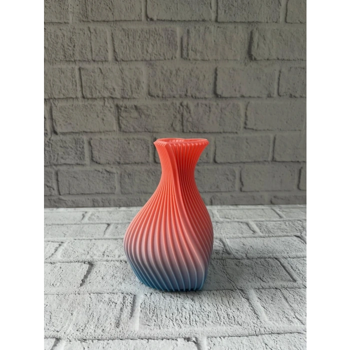 3D Dalga Desenli Kalp Formlu Dekoratif Vazo Pembe 15 cm
