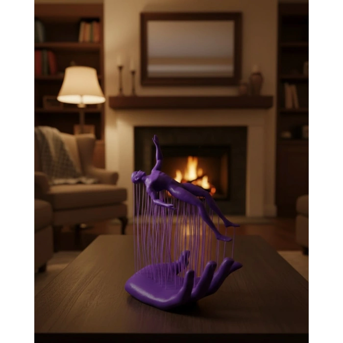 3D El İnsan Figürü Mor Modern Sanatsal Dekoratif Biblo 12x18 cm